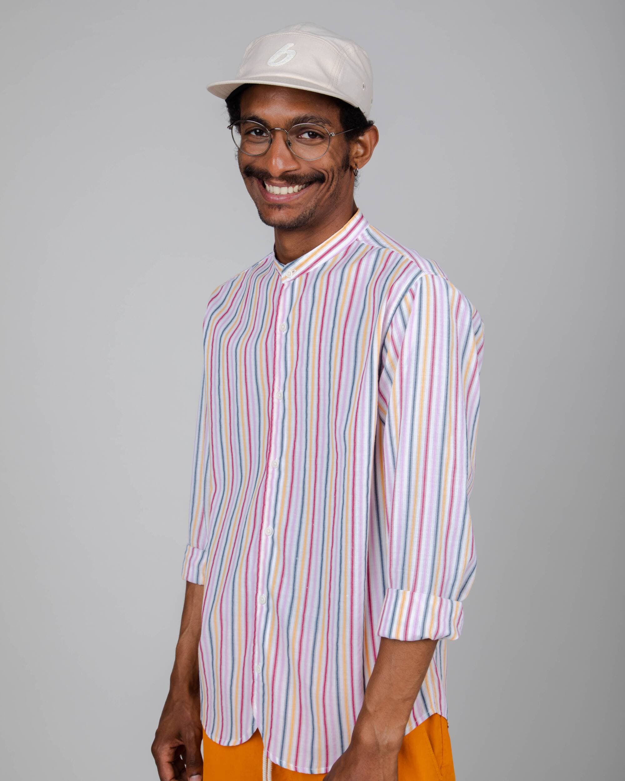 Brava Fabrics Long Sleeve Shirts Rainbow Regular Mao Shirt White sustainable fashion ethical fashion